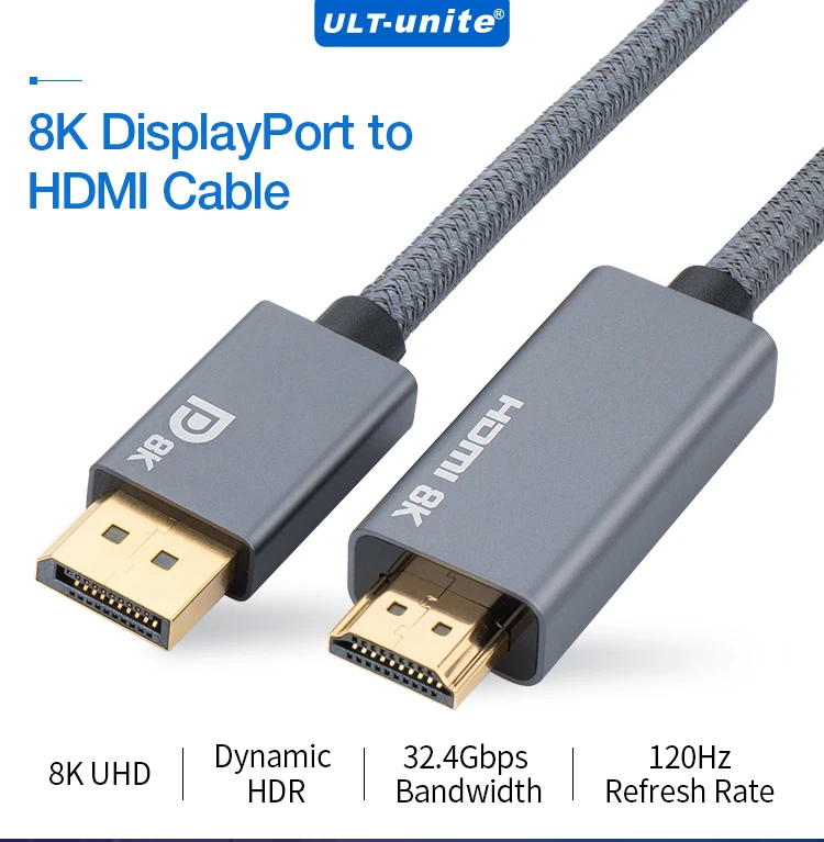 Ult-unite Displayport 1.4 To Hdmi 2.1 8k 60hz 4k 144hz Unidirectional Dp To Hdmi Cable - Buy Dp To Hdmi Cable,Displayport To Hdmi Cable,Dp Displayport 1.4 Male To Hdmi 2.1 Male