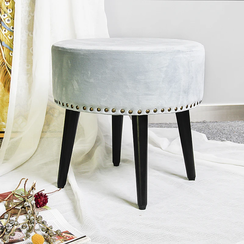 New Fashion Home Furniture Velvet Round Shape Foot Stool Ottoman Pouf