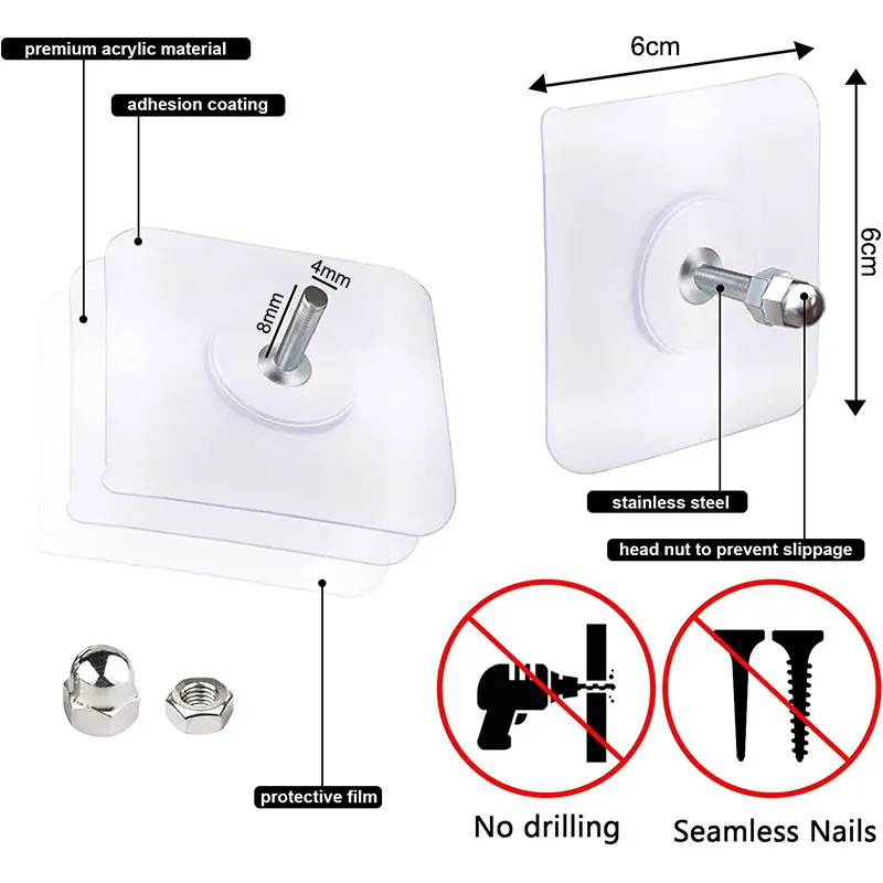 Seamless Self Adhesive Hanging Nail Screw Stickers Punch-free Wall Hook