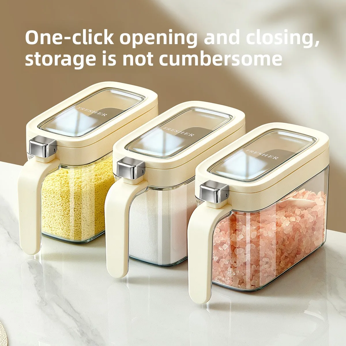 Plastic Condiment Box Viewing Window Airtight Spice Storage Set for Kitchen Seasonings Oil Dispenser Portioning-Modern