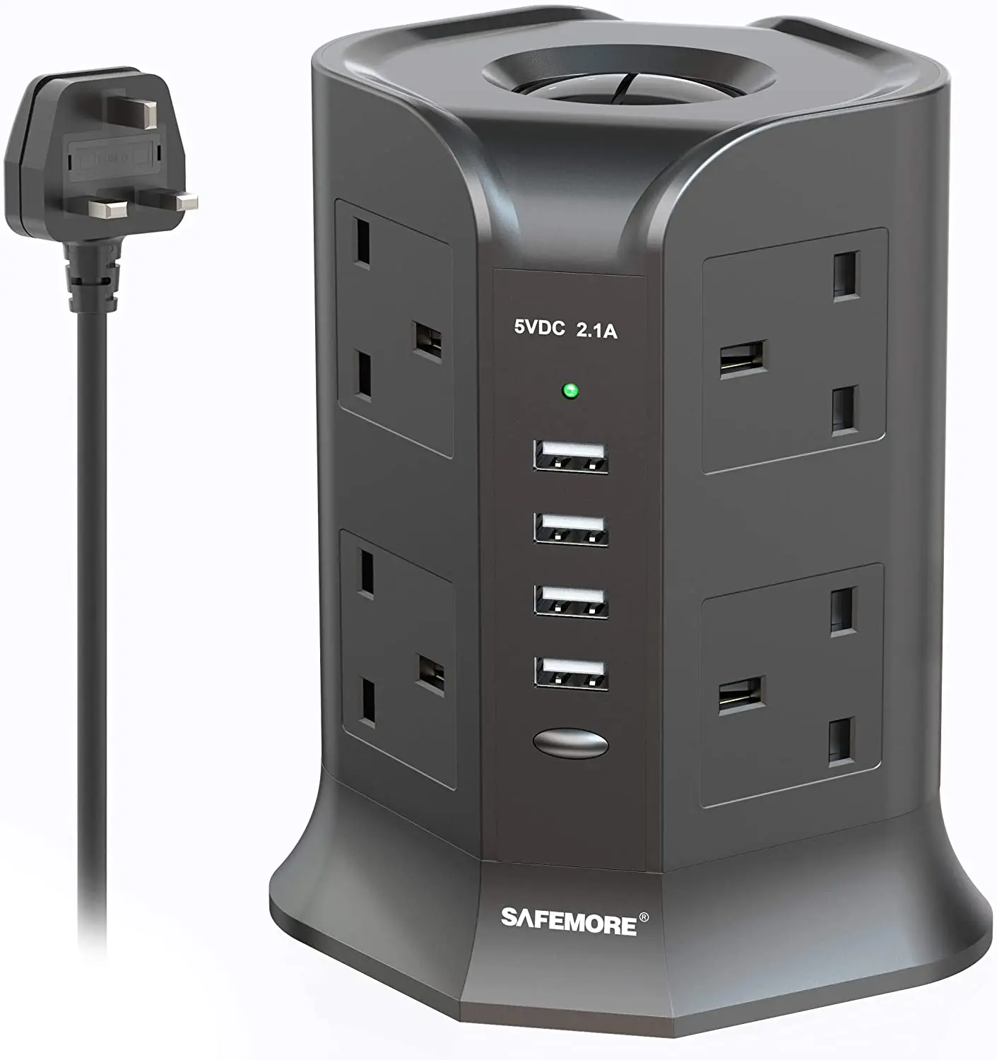 SAFEMORE Extension Lead Tower Surge Protectors 8 Way Outlet Multiple Plug 