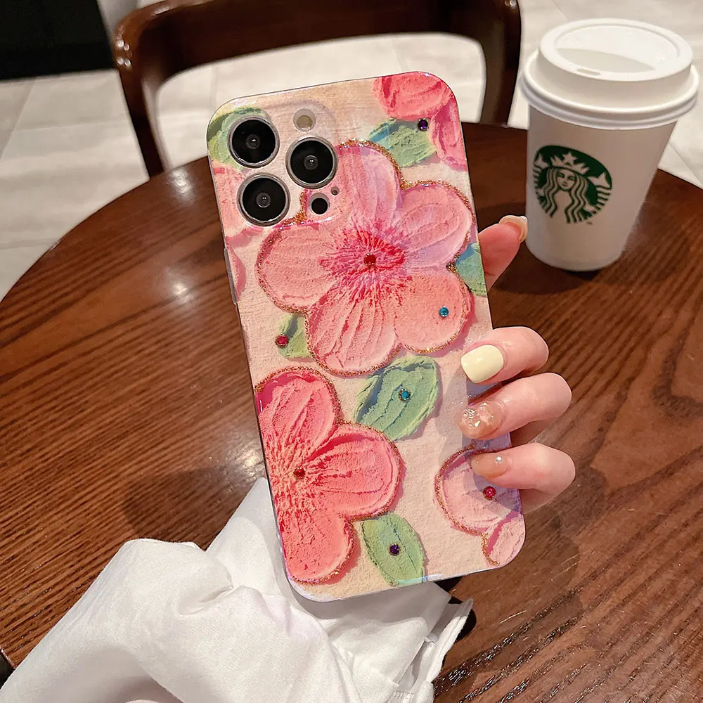 Oil Painting Flower Phone Case For iPhone 15 14 13 12 11 Plus Pro Max Diamond Sjk211 Laudtec factory