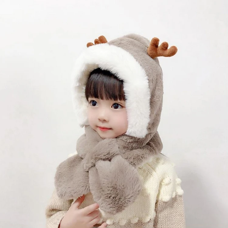 Cute Kids Winter Warm Hat and Warm Scarf Set Made by Fake Rabbit Fur