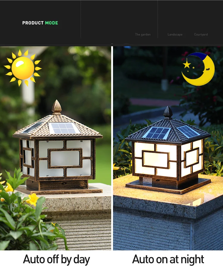 Hot Selling Outdoor Lawn Solar Pillar Lamp Waterproof LED Light Gate For Garden
