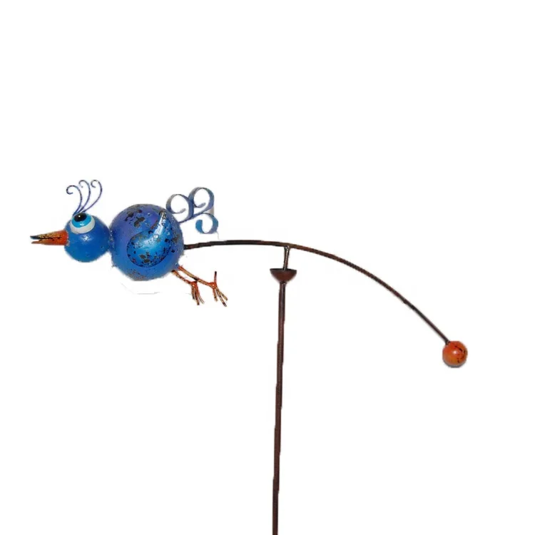 Colorful metal bird  balance stake