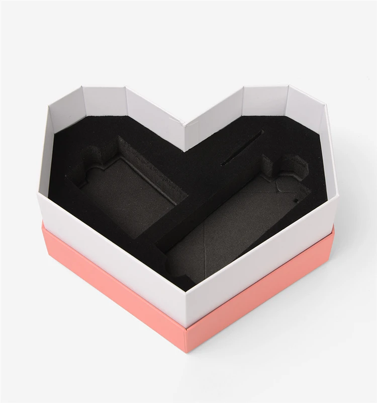 Pink Wholesale Custom Handmade Base and Lid Packing Box Empty Rigid Jewelry Gift Cardboard Heart Shaped Box Paper