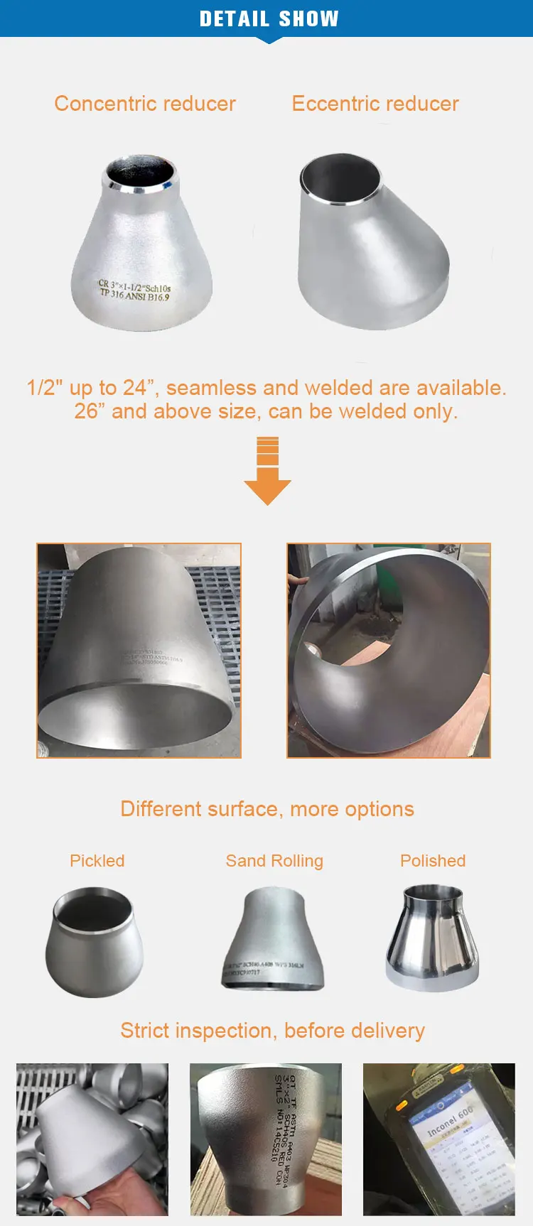 SS 316 Eccentric Stainless Steel Pipe Ecc Reducer Seamless Stainless Steel Eccentric Reducer