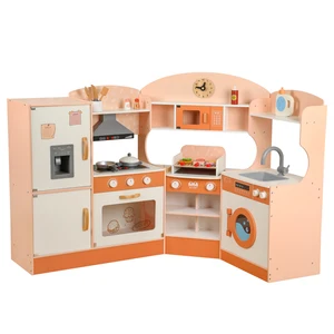 2026 New Arrivals Factory Direct Sale Wooden Corner Big Kitchen Simulation Toys Pretend Play Preschool for Kids Boys Girls