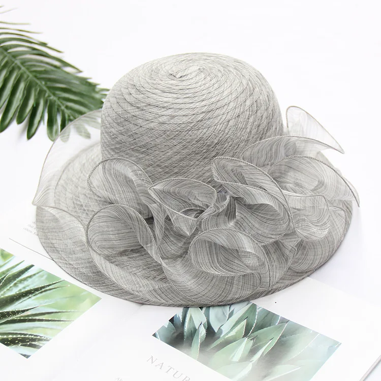 Elegant Women Wedding Formal Organza Church Hat with Floral  display picture 1