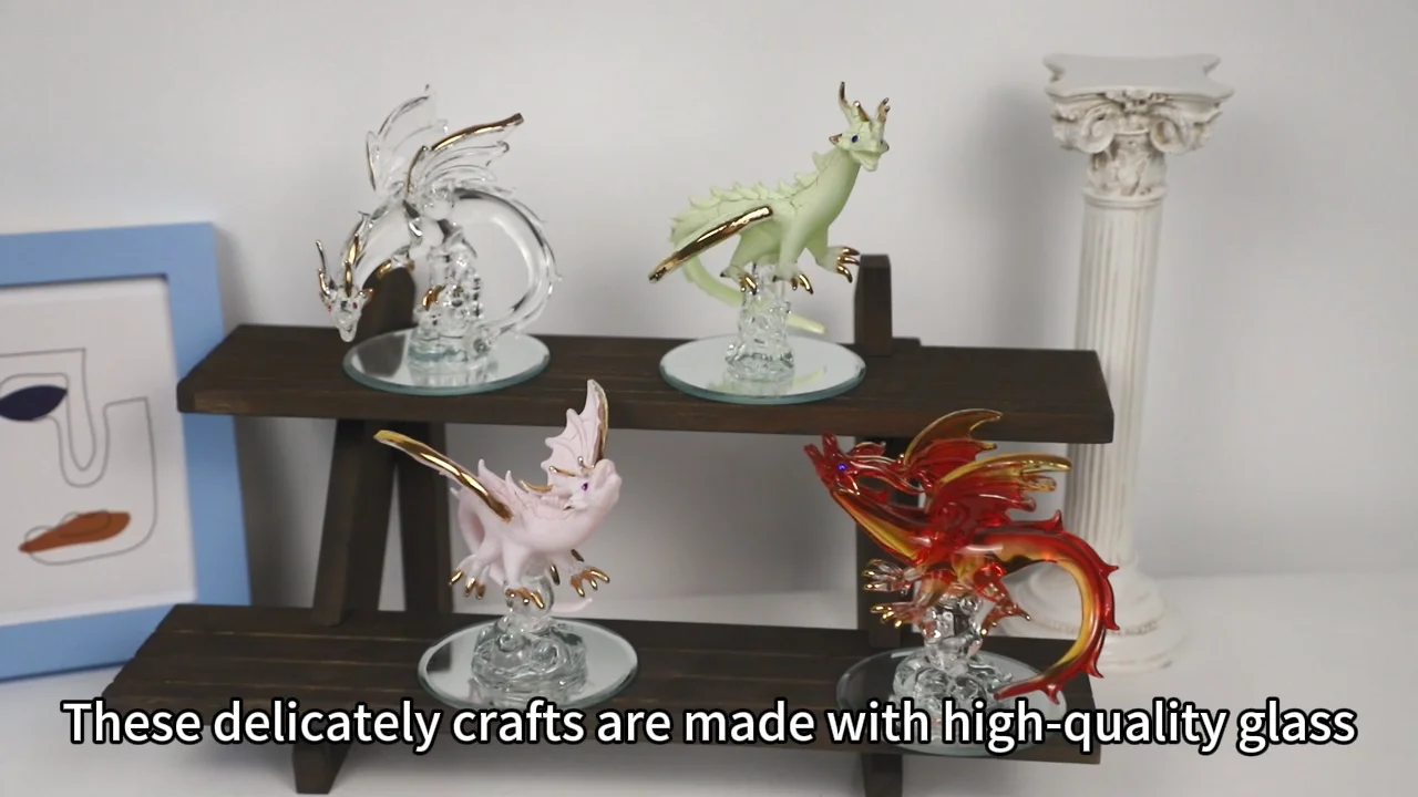 ガラス製ドラゴン彫刻装飾品 西洋彫刻 （龍）ドラゴンのガラス製テーブルトップ 彫像/ 円卓の
