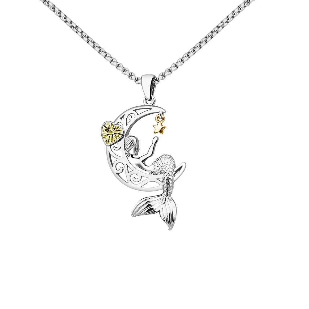 New Style Custom Pattern Women Jewelry Sterling Silver Moon and Star Pendant  Easter Gift Mermaid Necklace