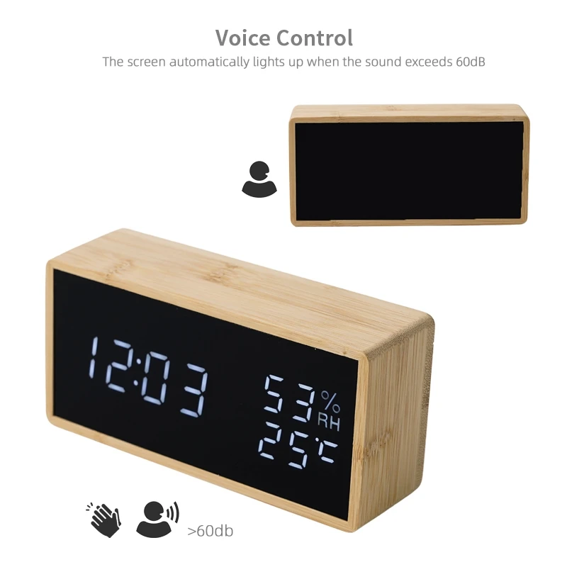100% Dimmer Bedside Table Wireless Charging Adjustable Volume Temperature Display Digital Alarm Clock with Music Speaker