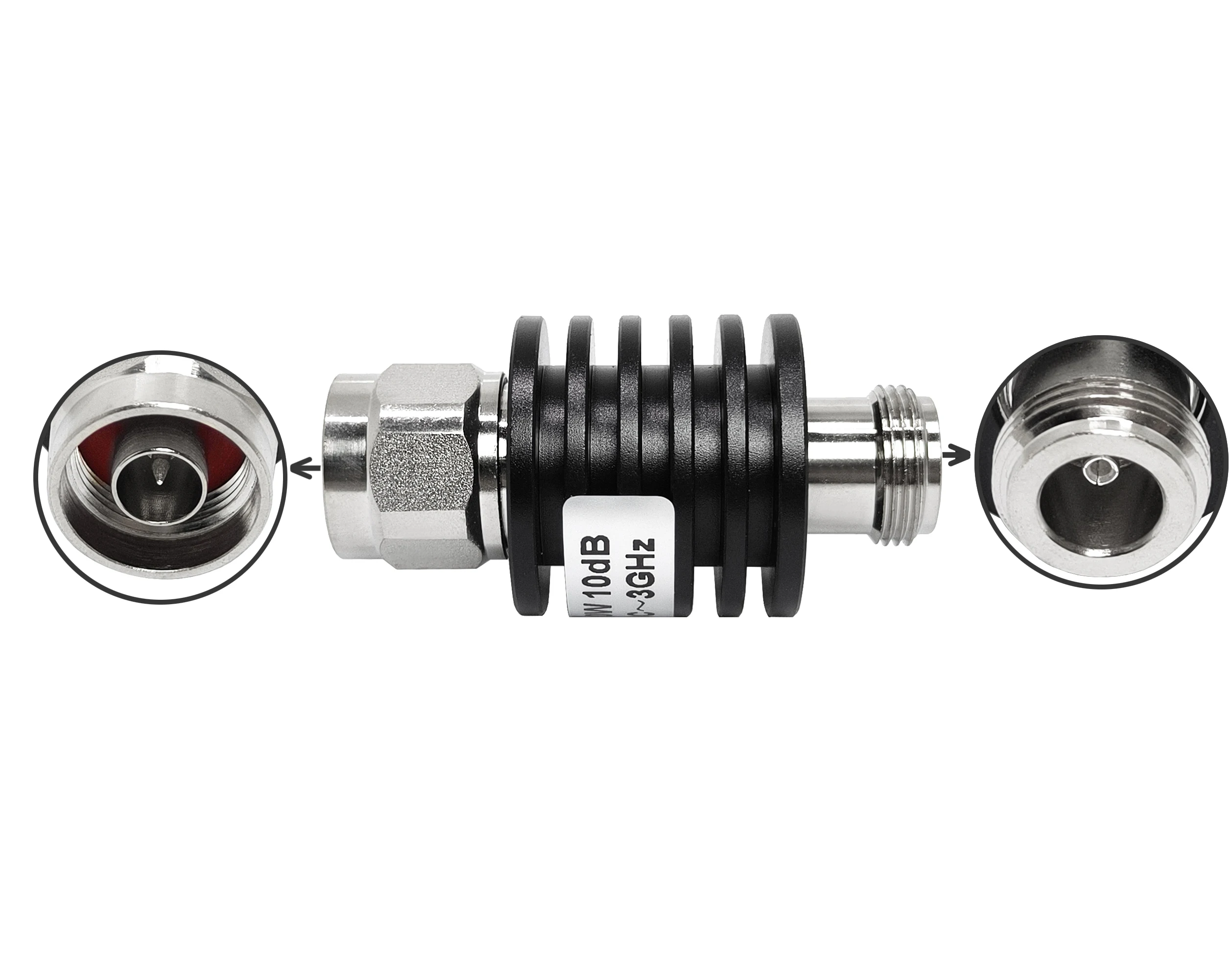 Корхона N намуди норавшанба ба модарӣ 10 В 5 дБ 10 дБ 20 дБ 30 дБ атюатор, коаксиалӣ 50 ом DC~3 ГГц қисматҳои алоқаи электронӣ, кухнагӣ атюатор