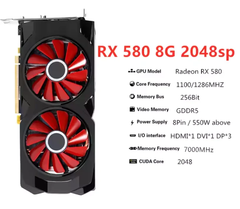 Used RX 580 8GB   Video Card Desktop PC Game Mining 2304SP Computer RTX GTX Super 560 57 aperçu 8