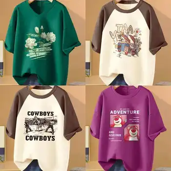 Wholesale 100% Cotton T-shirt Casual T Shirt Custom Fashion Cartoon Women Short Sleeve Chinese Style Guangdong Adults Solid N13