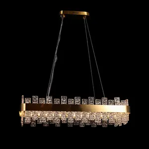 MEIYUN Design Gold Clear Glass Luxury Square LED Pendant Light for Living Room Steel