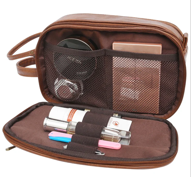 Wholesale Personalized Custom Dopp Kit Organizer Travel Shaving Genuine Leather Cosmetic Bag Toiletry Bag for Men