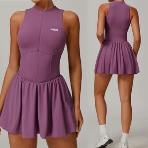 Tall Women's Clothing Zipper Half High Neck Gym Dress Sleeveless Athletic Wear Fitness Skirts Golf Tennis Dress Wear
