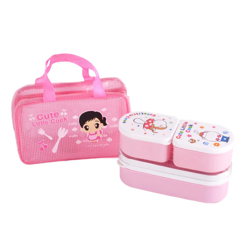 
 Travel Accessory with 2 Snacks Plastic Box Kids Bag Children Cartoon Printing Lunch Box Food Container Food Storage Box  