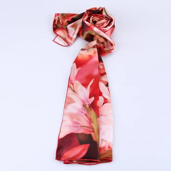 Flower Print Scarfs Printed Customized New Design100% Pure Silk Square Head Scarf Silk Women
