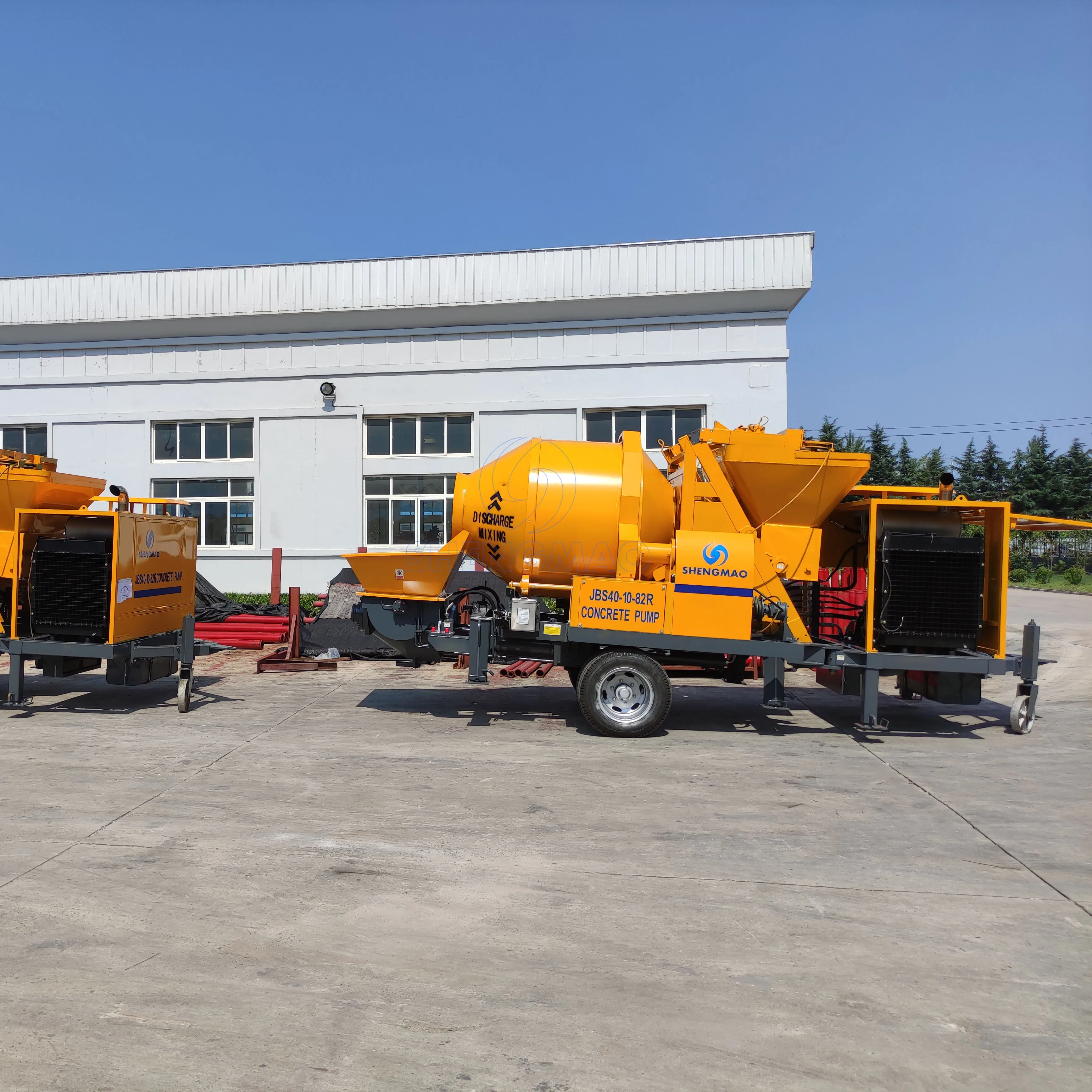 Hydraulic S Valve Concrete Pump with Mixer Drum in Construction Site