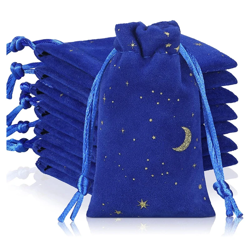 Multi Colors Drawstring Velvet Moon Star Pouches Jewelry Gift Packaging Bags