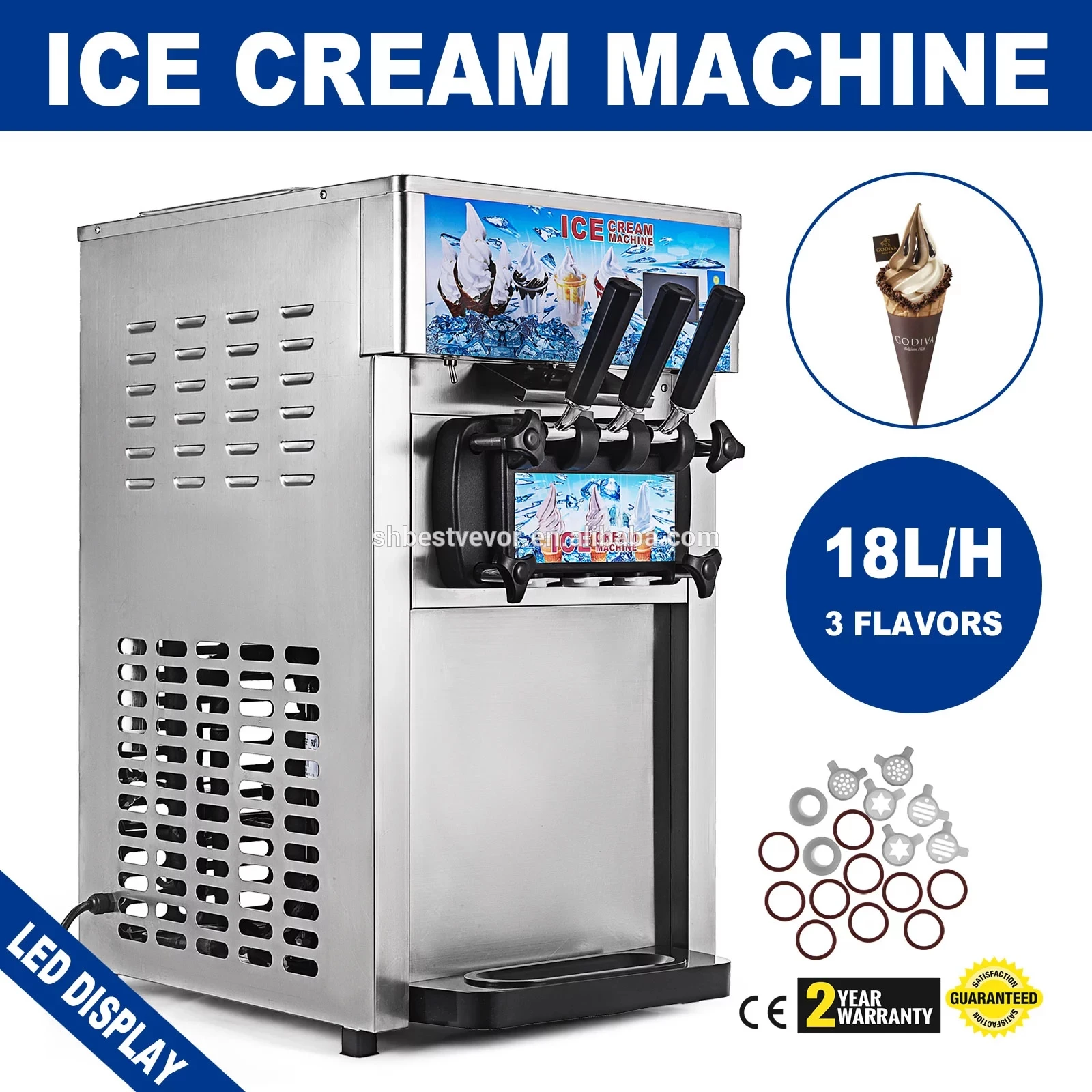 Best Selling Ice Cream Freezer Machine 3flavor Yogurt Maker 18l/h Lcd