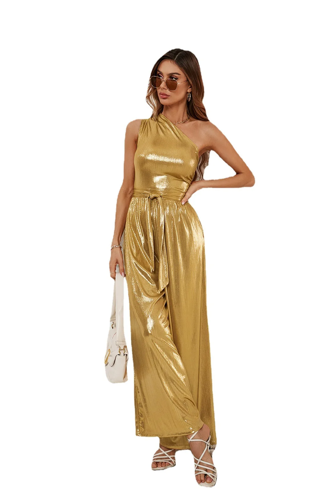 2024 Spring and Summer New Foreign Trade Women's Suspenders Sexy Suit Jumpsuit Open Back Waist Trousers Wide Leg Pants Dress
