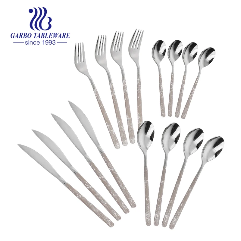 Promotion household 16pcs flatware set stainless steel 430 silver colored dinner spoon knife fork with pink painted handle