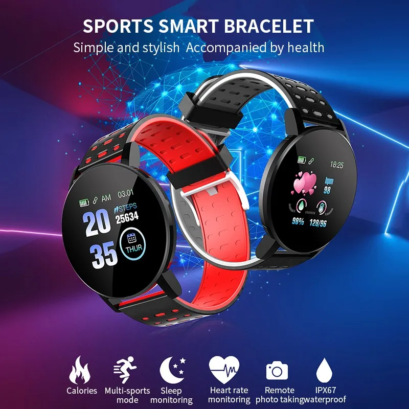119 Plus Smart Bracelet Band Heart Rate Smart Watch Man Women Wristband  Sports Fitness Bracelet Waterproof Smartwatch