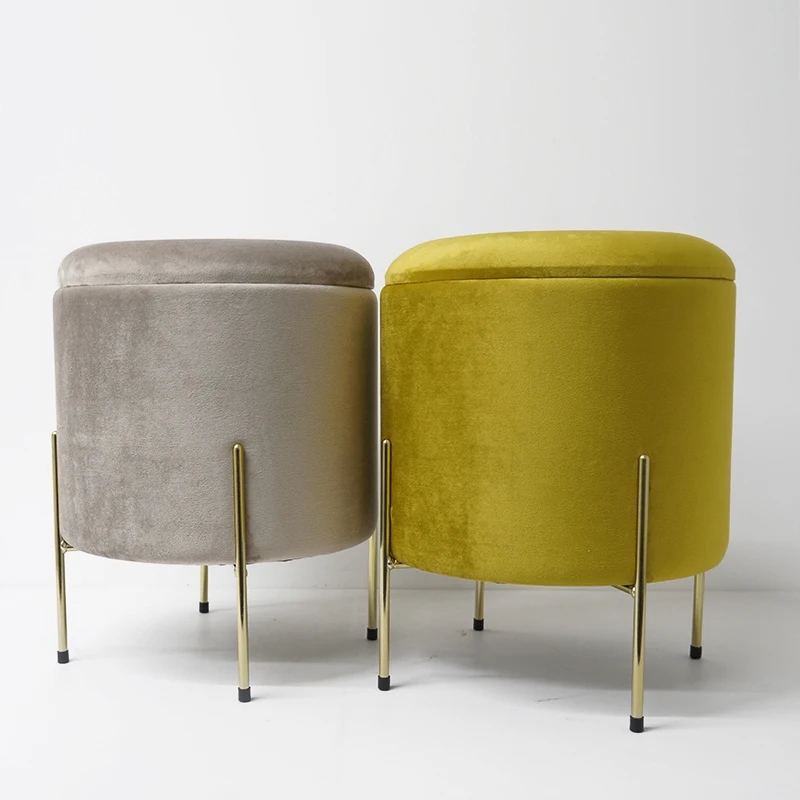Stool New Sale Dining Round Modern Indoor Home Luxury Foot Step Living Room Furniture Gold Metal Chairs Velvet Ottoman Stools