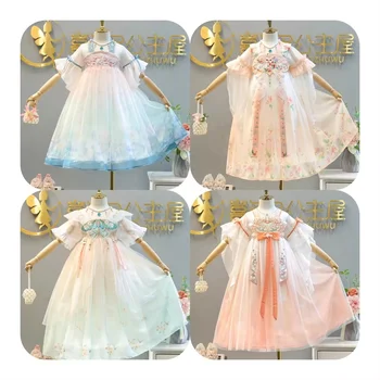 Children Girl Clothing Kids Clothes Plain Color Summer Sleeveless Little Girls Dress with Ruffle Bow