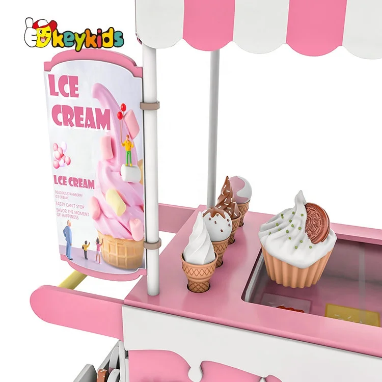 2022 New Design Pretend Play Mini Shop Wooden Ice Cream Cart Toy for Children W10A134