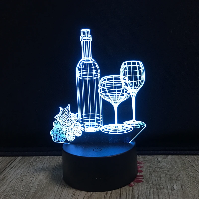 
Кубок бутылки вина 3D цветная (RGB) Светодиодная лампа 3D Иллюзия ночник лампа винный бар украшения 7 цветов изменить светодиодные настольные лампы 