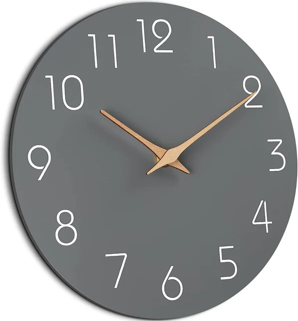 Contemporary Elegant Non Ticking Round Wooden Quartz Wall Clock with Needle Display for Stylish Modern Home