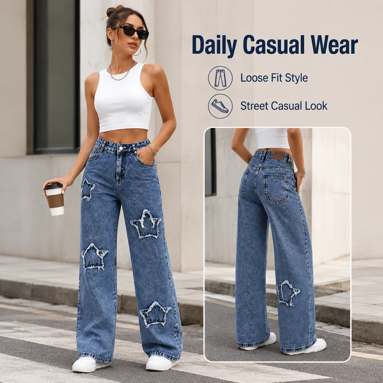 Women's High Waist Loose Fit Vintage Jeans Wide-Leg Casual Pants Spring Summer Quick Dry Wholesale