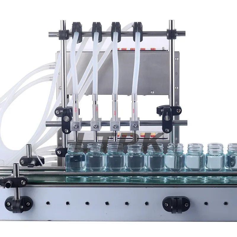 Semi Automatic 4 Heads Liquid Beverage Drink Juice Oil Soy Sauce Coffee Milk Water Bottle Filler Filling Machine With Conveyor