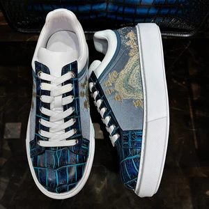 Luxury Handmade Crocodile Leather Designer Men Shoes Skateboard Men's Casual Shoes Embroidery Pattern Walking Style Shoes Men