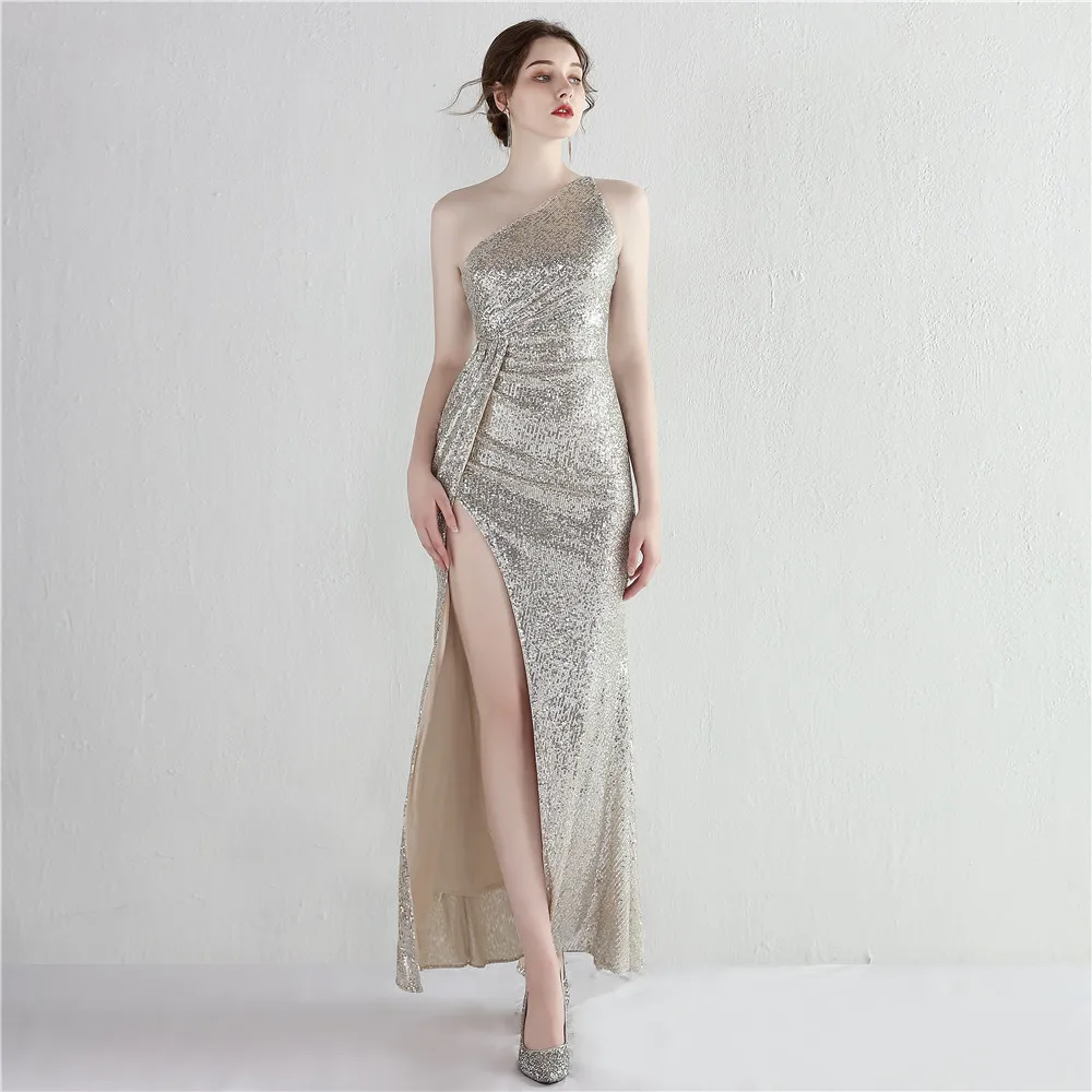 2025 2022 New Summer Sexy Party Slit Super Long Sequin Dress Fashion  Elegant Ladies Evening Dress