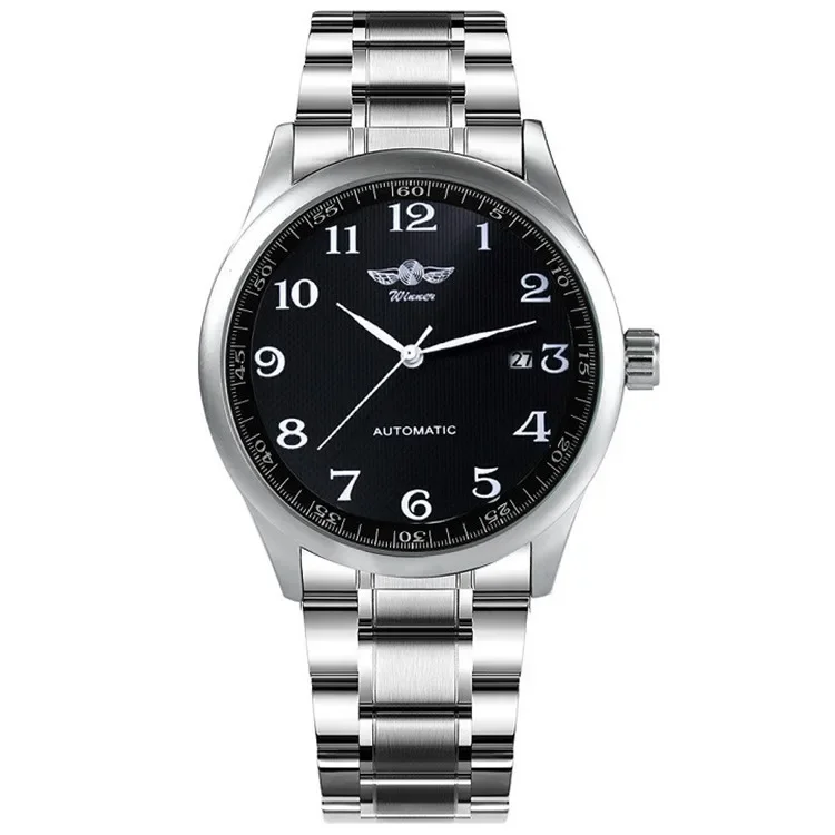 WINNER 166 Hot Sale Men Fashion Brand Mechanical Wrist Watches Luxury Date Calendar Steel Strap Waterproof Mens Watches for Man