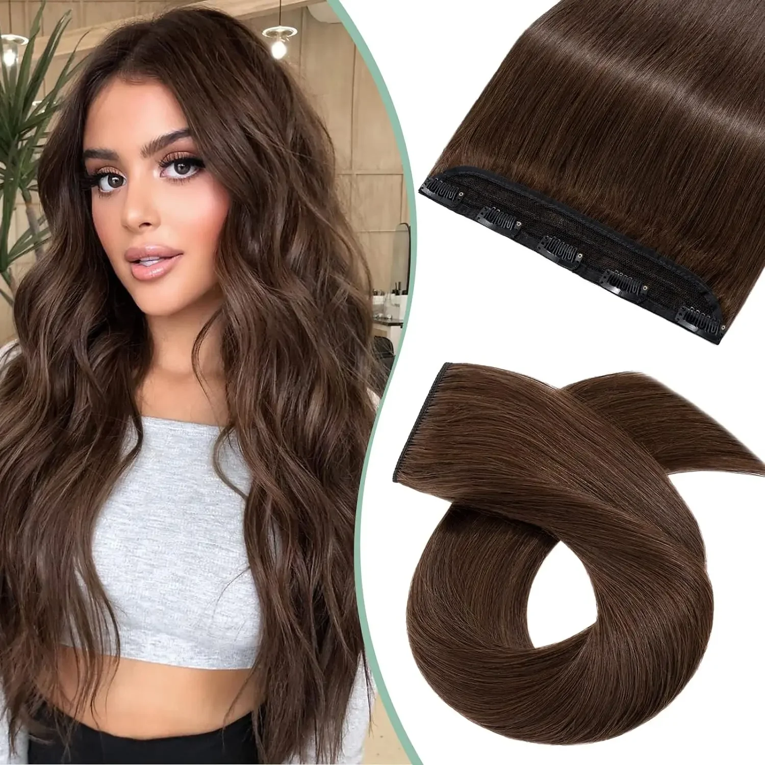 Straight Clip in Hair Extensions Real Human Hair 3/4 Full Head Shaped Weft Thicker Hair for Women #8 Color_voghion.com
