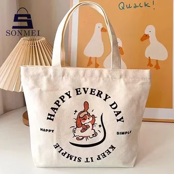 Luxury Custom Printed Logo Eco Friendly Reusable Canvas Tote Bags for Women