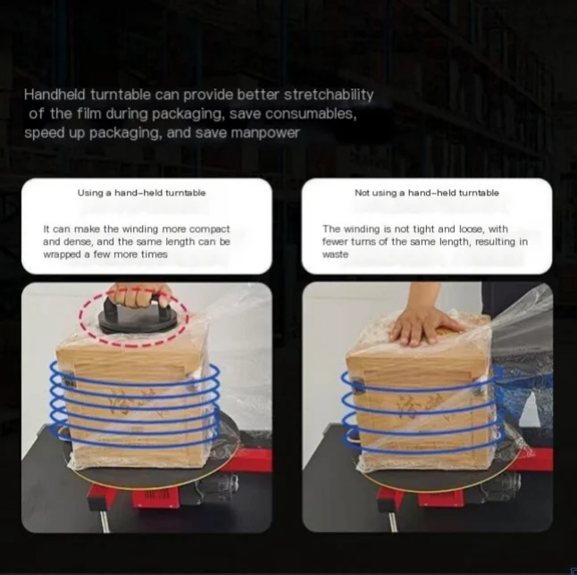 High-Efficient Electric Manual Pallet Stretch Film Wrapping Machine Carton Box Packing Shrink Wrap Manual Electric Pallet