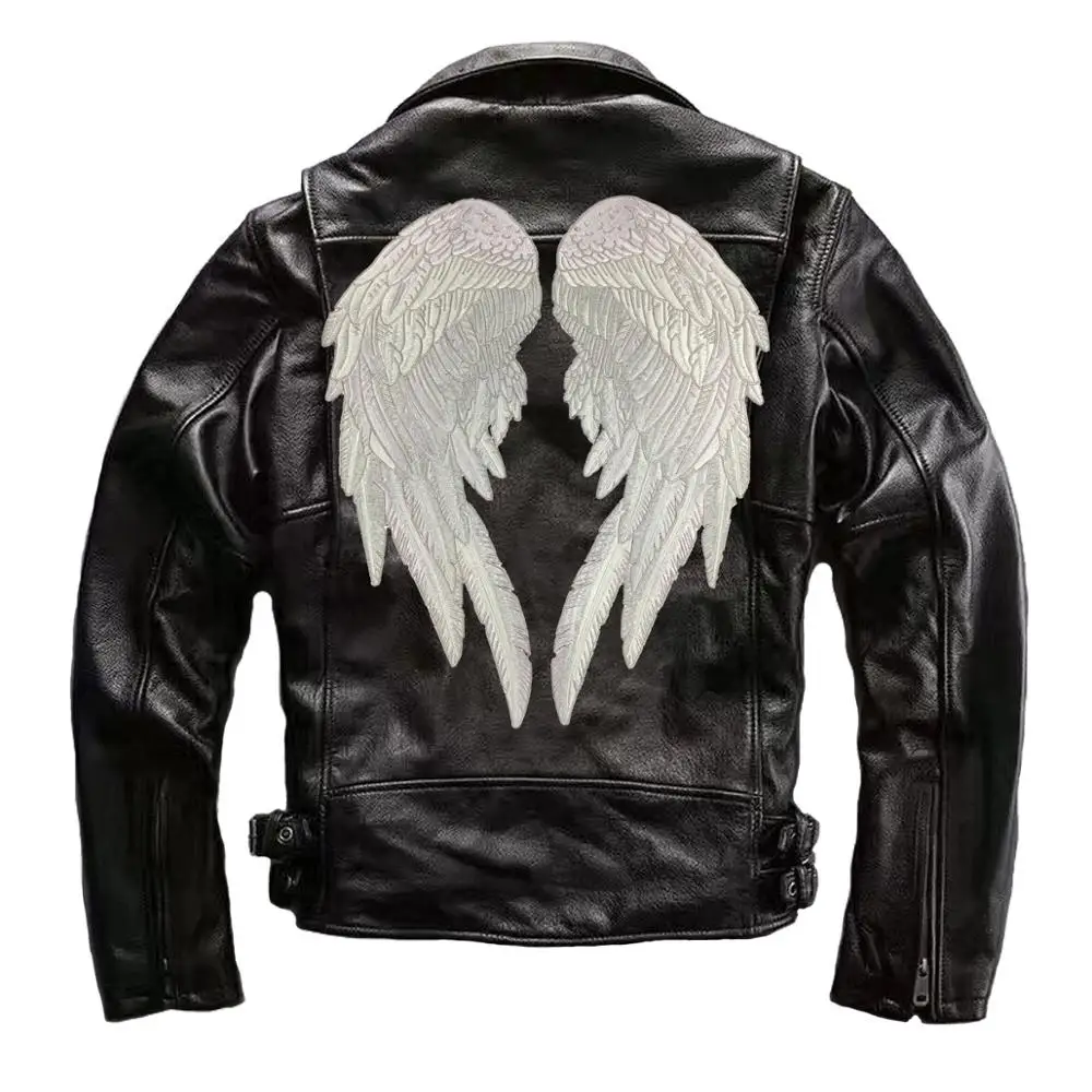 Motorcycle Biker Jacket Back Patch Silver Angels Wings Embroidered Patches  Sets Iron on