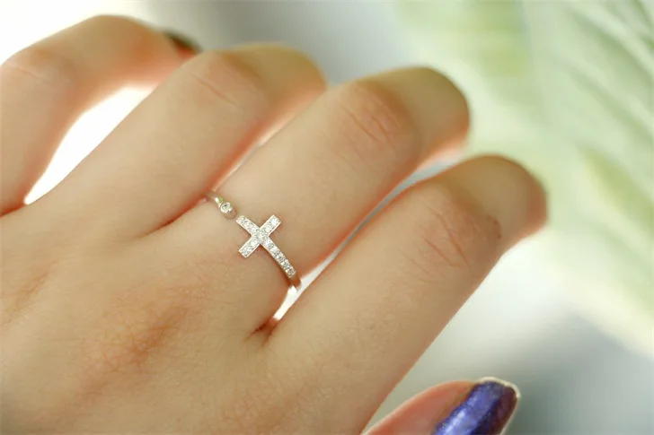 Exquisite 925 Silver Cross Rings for Women - Adjustable Open