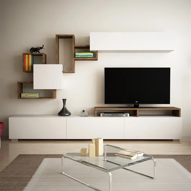 Latest Design Wall Mount Free Standing Tv Stand Wooden Panel Tv Cabinet with showcase