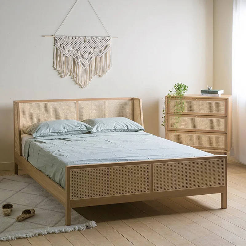 Dreamhause Rattan Bed Japanese Solid Wood Bed B&B Ash Wood Master ...