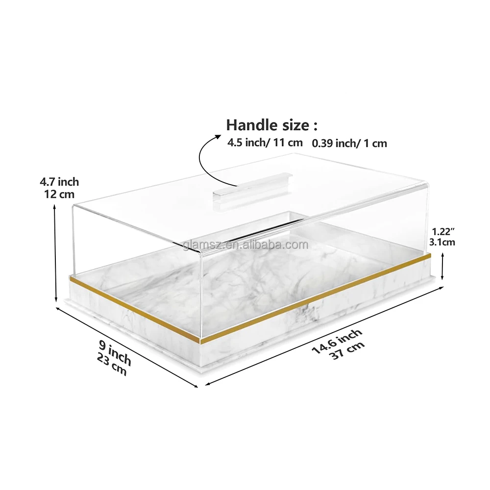 Clear Marble Color Base Lucite Rectangular Bread Dome Acrylic Cake Tray With Lid