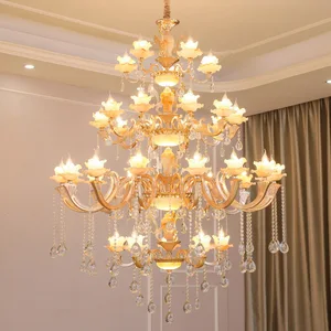 European Classic Style Large Crystal Hanging Lamp Luxury Hotel Villa Candle Chandeliers Hotel Ceiling
