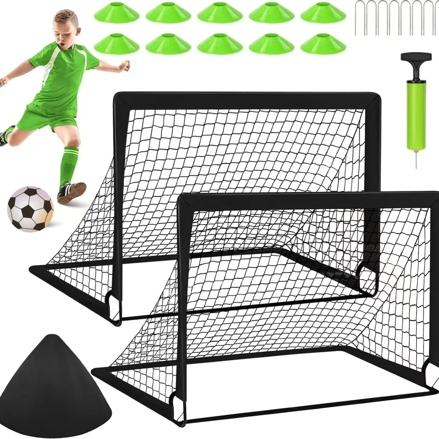 One-stop Solution Soccer Training Equipment Pop Up Goal Portable Training Soccer Goal set Foldable Football Net Goal